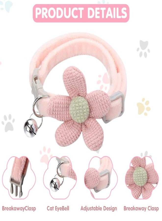 Qpets® Cat Collar - Cute Pink Flower Cat Collar with Bell, Quick Release Adjustable Soft Plush Collar - Image 4